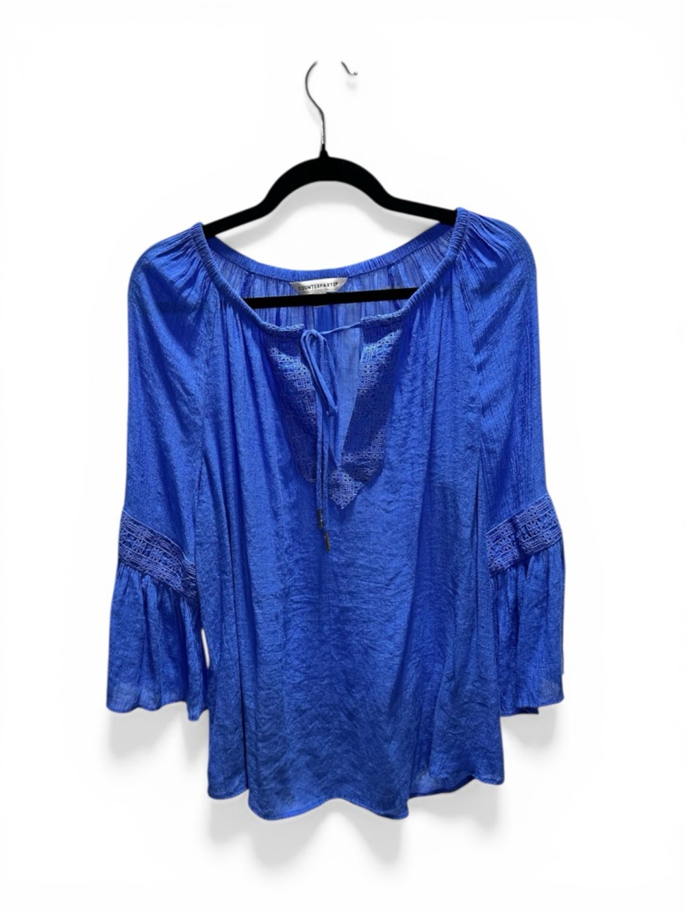 Counterparts NWOT Periwinkle Blue Boho Crochet Blouse Prairie Festival  Sz M